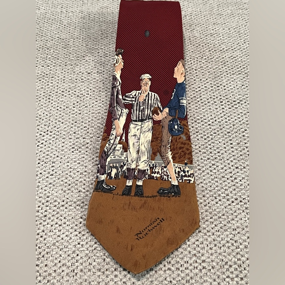 Vintage 1994 Norman Rockwell Football Coin Flip‎ Men’s Neck Tie - Picture 4 of 9